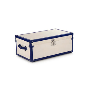 Zentique Madalene Trunk Modern Storage Bench — Cream & Blue PU Upholstery, Ash Wood Frame, Stainless Accents AHP0866-M