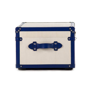 Zentique Madalene Trunk Modern Storage Bench — Cream & Blue PU Upholstery, Ash Wood Frame, Stainless Accents AHP0866-M