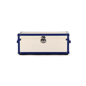Zentique Madalene Trunk Modern Storage Bench — Cream & Blue PU Upholstery, Ash Wood Frame, Stainless Accents AHP0866-M