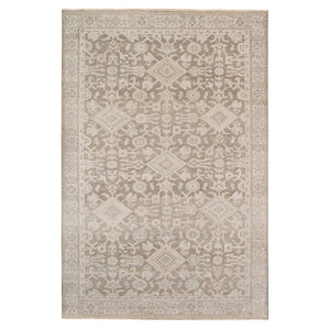 AMER Rugs Ainsley Hand-knotted Wool Viscose Area Rug Classic Border Gray Entryway Accent AIN30203
