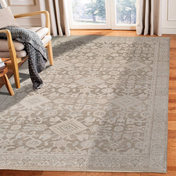 Ainsley Hand-knotted Wool Viscose Area Rug Classic Border Gray Entryway Accent