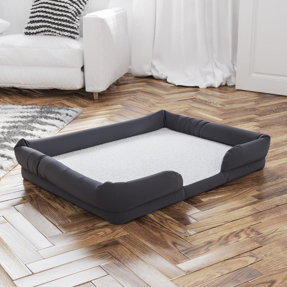 English Elm Cooper Orthopedic Memory Foam Dog Bed with Bolster Support, Non-Slip Base, and Washable Cover AJ-ORTHO-00190-GY-GG