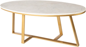 Akola AKO-001 17"H x 44"W x 20"D Coffee Table AKO-001  Top: White; Base: Gold Surya