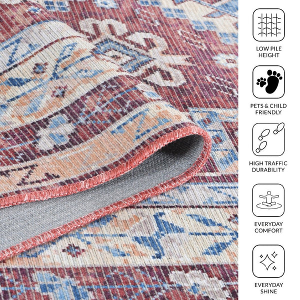 Amer Rugs Alaska Vintage Medallion Machine-washable Area Rug – Soft, Durable, And Perfect For Busy Homes Red Polyester, Cotton Ala100203