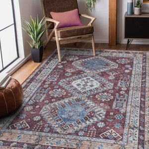 Amer Rugs Alaska Vintage Medallion Machine-washable Area Rug – Soft, Durable, And Perfect For Busy Homes Red Polyester, Cotton Ala100203