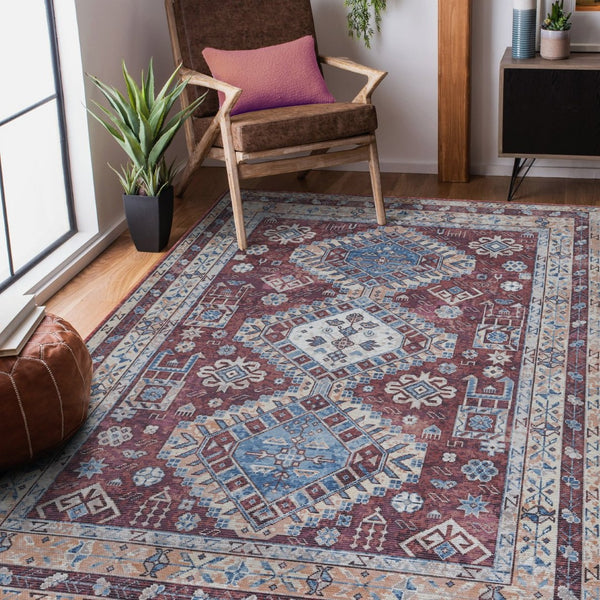 Amer Rugs Alaska Vintage Medallion Machine-washable Area Rug – Soft, Durable, And Perfect For Busy Homes Red Polyester, Cotton Ala100203