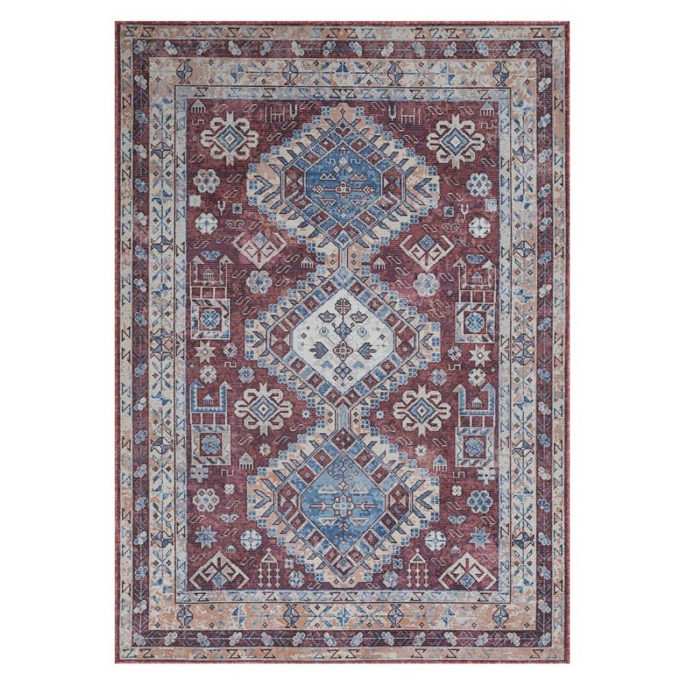 Amer Rugs Alaska Vintage Medallion Machine-washable Area Rug – Soft, Durable, And Perfect For Busy Homes Red Polyester, Cotton Ala100203