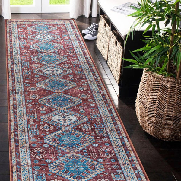 Amer Rugs Alaska Vintage Medallion Machine-washable Area Rug – Soft, Durable, And Perfect For Busy Homes Red Polyester, Cotton Ala102710