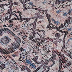 Alaska Washable Vintage Floral Medallion Low Pile Polyester Rug for Living Rooms