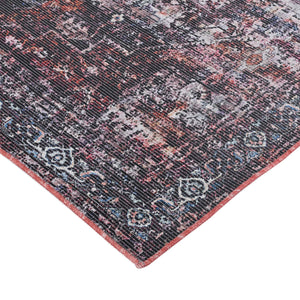 Alaska Washable Vintage Floral Medallion Low Pile Polyester Rug for Living Rooms