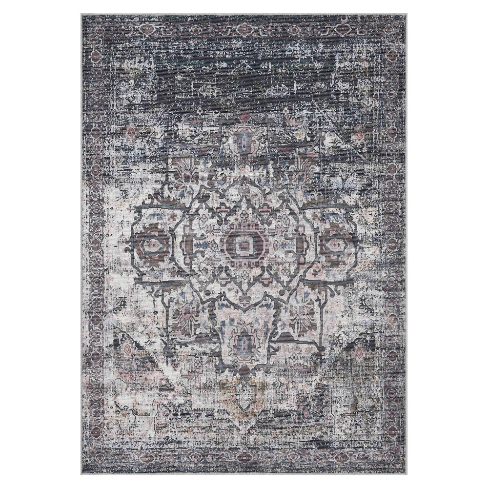 AMER Rugs Alaska Washable Polyester Rug - Vintage Floral Medallion Low Pile Area Carpet | Easy Clean Non-Slip Living Room Rug ALA25376