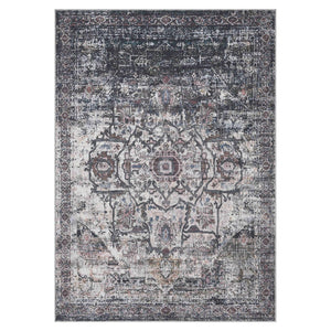AMER Rugs Alaska Washable Polyester Rug - Vintage Floral Medallion Low Pile Area Carpet | Easy Clean Non-Slip Living Room Rug ALA25376