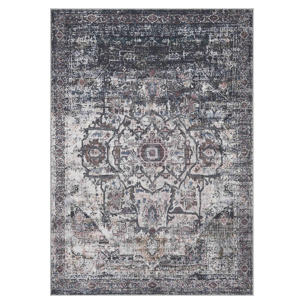 AMER Rugs Alaska Washable Polyester Rug - Vintage Floral Medallion Low Pile Area Carpet | Easy Clean Non-Slip Living Room Rug ALA25376