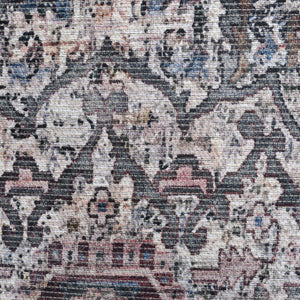 Alaska Washable Polyester Rug - Vintage Floral Medallion Low Pile Area Carpet | Easy Clean Non-Slip Living Room Rug