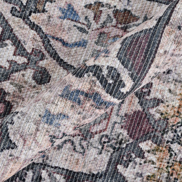 Alaska Washable Polyester Rug - Vintage Floral Medallion Low Pile Area Carpet | Easy Clean Non-Slip Living Room Rug