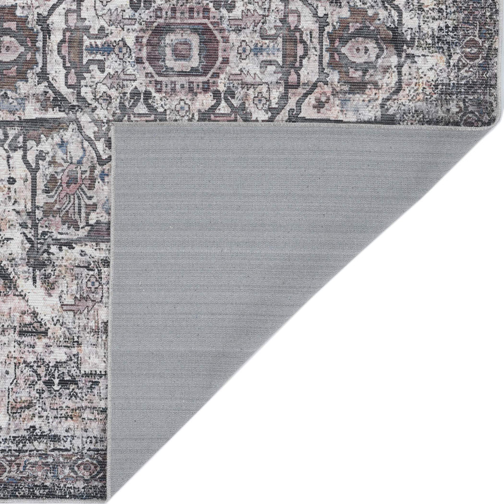 AMER Rugs Alaska Washable Polyester Rug - Vintage Floral Medallion Low Pile Area Carpet | Easy Clean Non-Slip Living Room Rug ALA25376