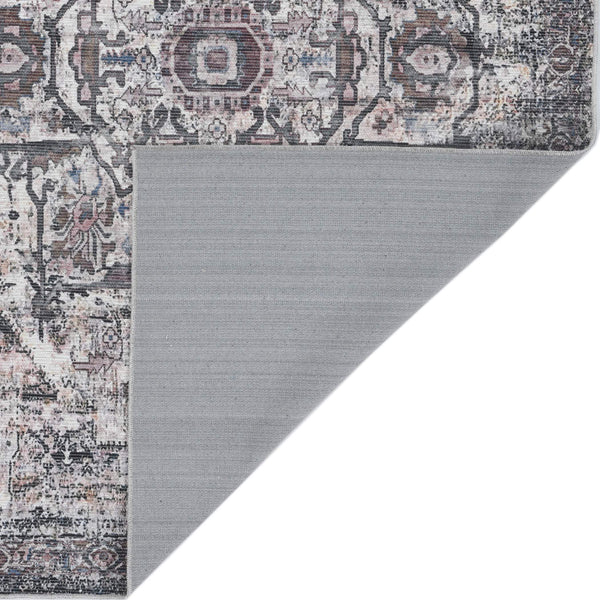 Alaska Washable Polyester Rug - Vintage Floral Medallion Low Pile Area Carpet | Easy Clean Non-Slip Living Room Rug