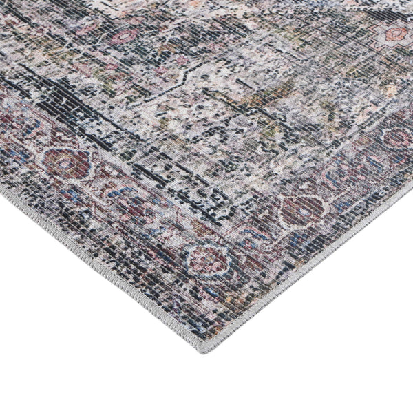 Alaska Washable Polyester Rug - Vintage Floral Medallion Low Pile Area Carpet | Easy Clean Non-Slip Living Room Rug