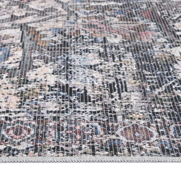 Alaska Washable Polyester Rug - Vintage Floral Medallion Low Pile Area Carpet | Easy Clean Non-Slip Living Room Rug