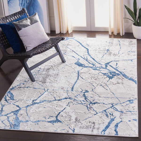 Safavieh Amelia Contemporary Area Rug - Elegant Abstract Design, Durable Turkish Craftsmanship For Modern Spaces Grey ,Blue 50% Polypropylene,50% Polyester Ala293f-8sq