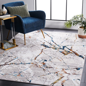 Safavieh Amelia Contemporary Area Rug – Abstract Design In Grey, Blue & Gold For Stylish Home Décor Upgrade Grey ,Blue Gold 50% Polypropylene,50% Polyester Ala293m-5sq