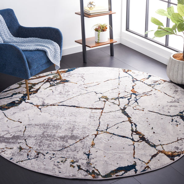 Safavieh Amelia Contemporary Area Rug – Abstract Design In Grey, Blue & Gold For Stylish Home Décor Upgrade Grey ,Blue Gold 50% Polypropylene,50% Polyester Ala293m-5sq