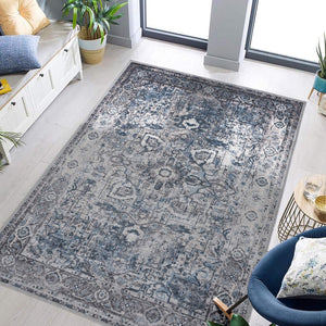 Alaska Vintage Medallion Washable Area Rug Soft Polyester Blend for Living Rooms
