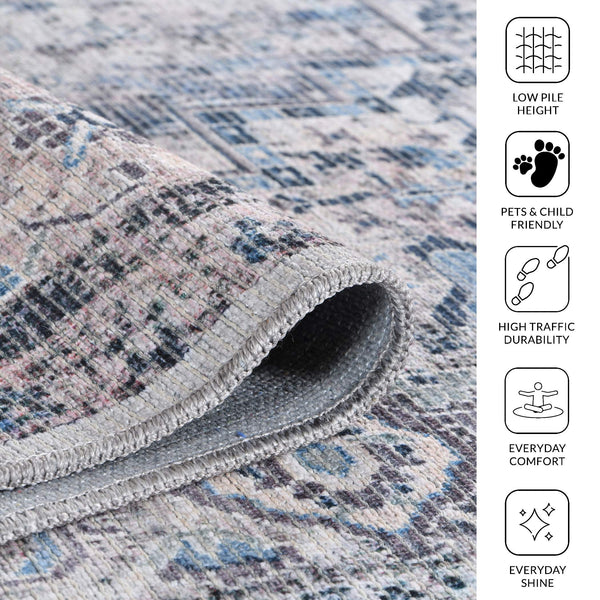 Alaska Vintage Medallion Washable Area Rug Soft Polyester Blend for Living Rooms