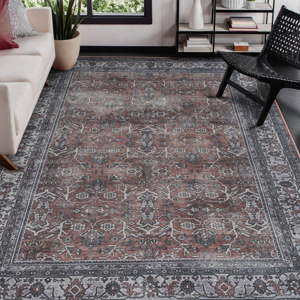 Amer Rugs Alaska Vintage Medallion Machine-washable Area Rug – Soft, Durable, And Perfect For Busy Homes Red,Gray Polyester, Cotton Ala471099