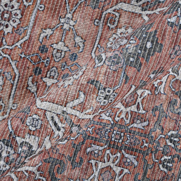Amer Rugs Alaska Vintage Medallion Machine-washable Area Rug – Soft, Durable, And Perfect For Busy Homes Red,Gray Polyester, Cotton Ala471099