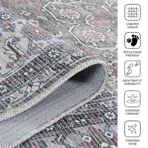 Amer Rugs Alaska Vintage Medallion Machine-washable Area Rug – Soft, Durable, And Perfect For Busy Homes Green,Gray Polyester, Cotton Ala65376