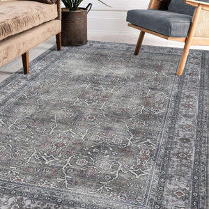 Amer Rugs Alaska Vintage Medallion Machine-washable Area Rug – Soft, Durable, And Perfect For Busy Homes Green,Gray Polyester, Cotton Ala65376