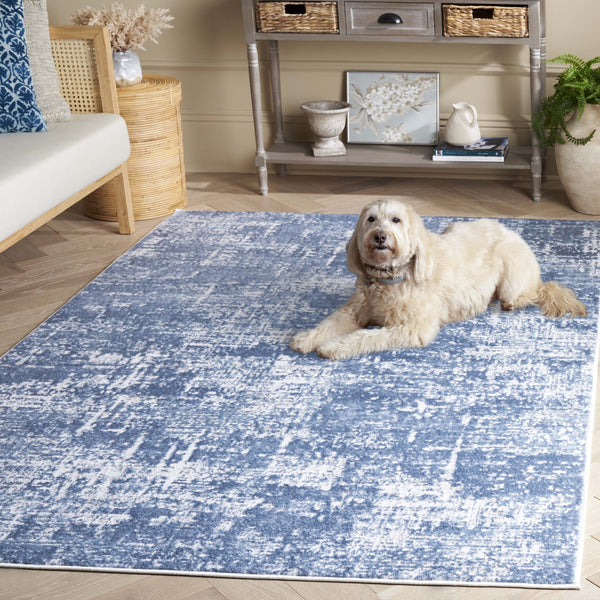 Safavieh Amelia Modern Turkish Ivory And Steel Blue Area Rug — Low Pile, Durable Power-Loomed Accent Rug 3'-0" x 3'-0" ALA700D-3SQ