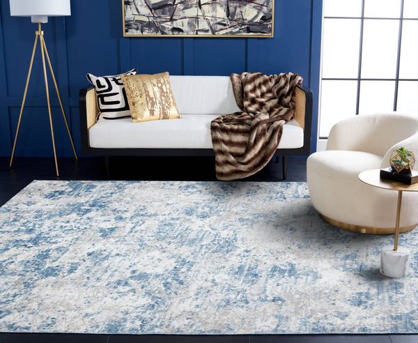 Safavieh Amelia Area Rug - Contemporary Power Loomed Design In Elegant Ivory And Navy For Modern Homes Grey ,Blue 75% Polypropylene 25% Shrink Polyester Ala705f-10r