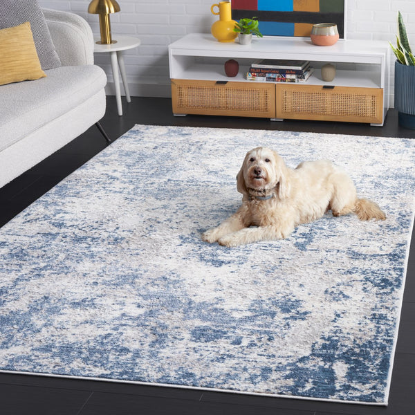 Safavieh Amelia Contemporary Dark Blue & Grey Runner Rug, Low-Profile 3/8" Pile, Power-Loomed Durability 2'-2" x 16'-0" ALA705M-216