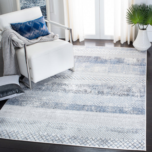 Safavieh Amelia Contemporary Grey & Light Blue Geometric Rug — Low-Profile, Durable Turkish Power-Loomed Finish 6'-0" x 8'-0" ALA761G-68