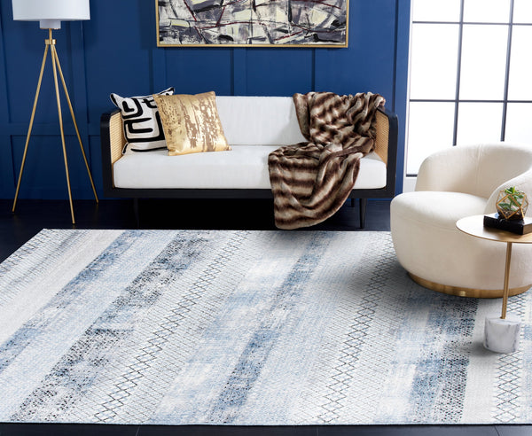 Safavieh Amelia Contemporary Grey & Light Blue Geometric Rug — Low-Profile, Durable Turkish Power-Loomed Finish 6'-0" x 8'-0" ALA761G-68