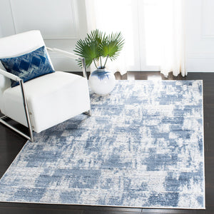 Safavieh Amelia Modern Ivory And Blue Square Rug — Low-Profile Power-Loomed Turkish Area Rug, Durable Softness 3'-0" x 3'-0" ALA786A-3SQ