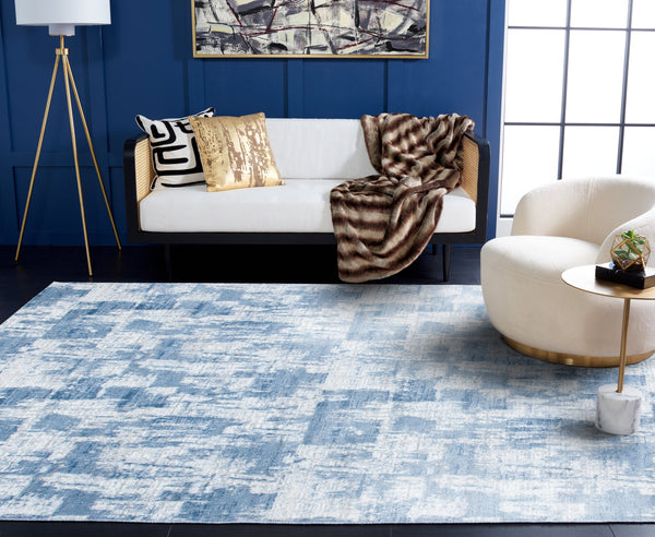 Safavieh Amelia Round Ivory And Blue Area Rug — Power-Loomed Turkish Abstract Accent Rug, Durable Soft Pile 3'-0" x 3'-0" ALA786A-3R
