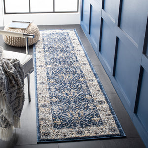 Safavieh Amelia Traditional Navy And Ivory Runner Rug — Low-Profile Floral Hallway Accent, Durable Turkish Power-Loomed 2'-2" x 12'-0" ALA793N-212