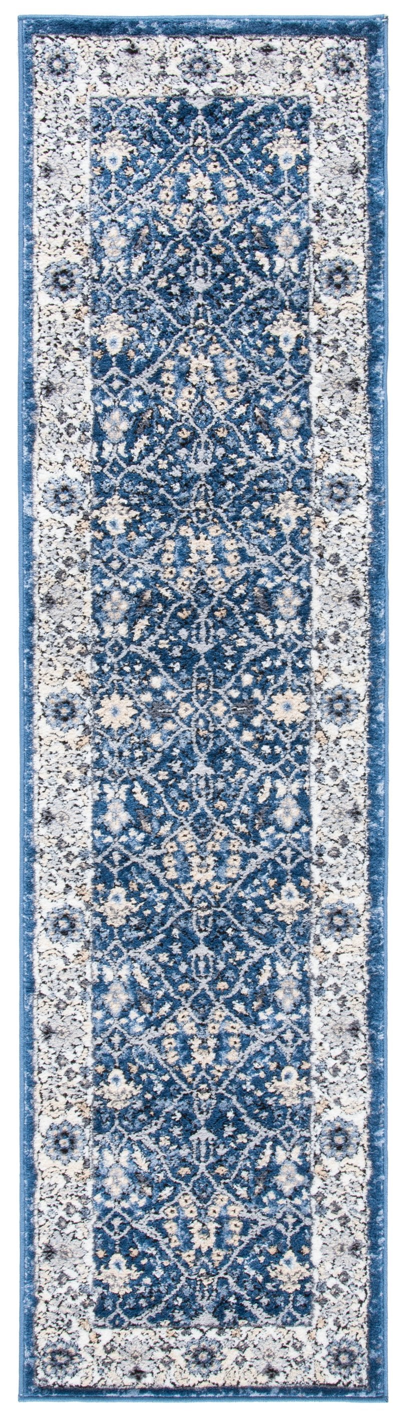 Safavieh Amelia Traditional Navy And Ivory Runner Rug — Low-Profile Floral Hallway Accent, Durable Turkish Power-Loomed 2'-2" x 12'-0" ALA793N-212