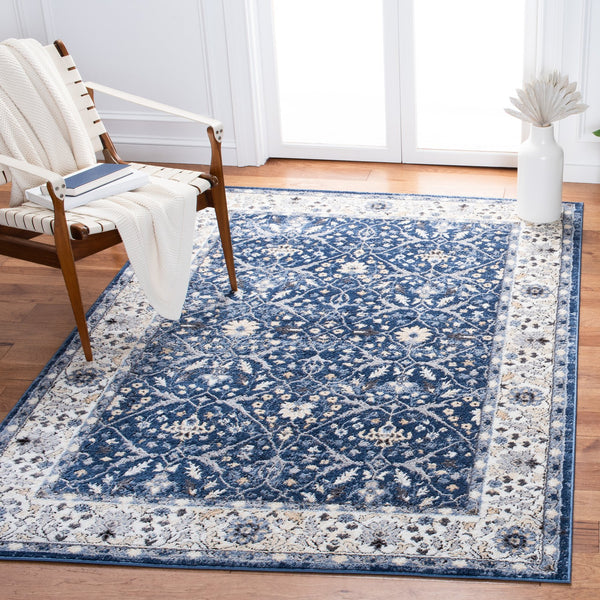 Safavieh Amelia Navy Ivory Floral Area Rug — Power-Loomed Turkey, Durable Stain-Resistant Poly Blend Accent 3'-0" x 3'-0" ALA793N-3SQ