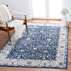 Safavieh Amelia Round Navy Ivory Floral Area Rug — Power-Loomed Turkey, Low Pile, Durable Stain-Resistant Finish 3'-0" x 3'-0" ALA793N-3R