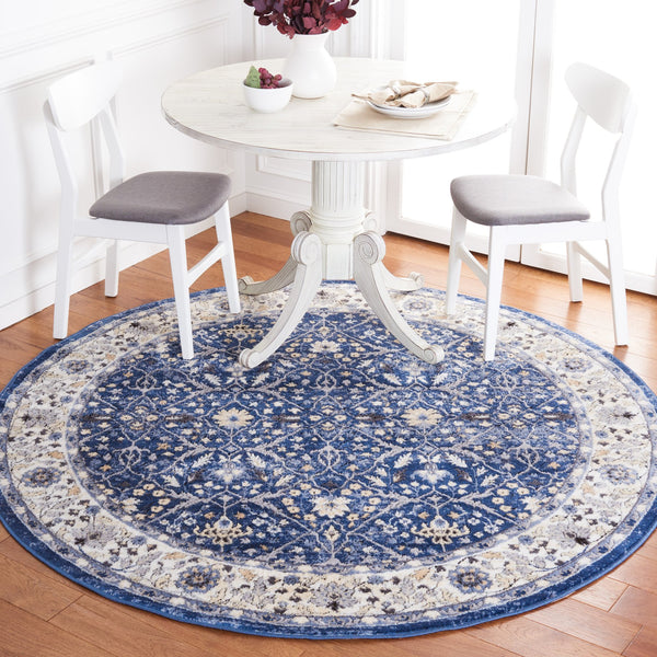Safavieh Amelia Navy Ivory Floral Area Rug — Power-Loomed Turkey, Durable Stain-Resistant Poly Blend Accent 3'-0" x 3'-0" ALA793N-3SQ