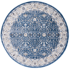 Safavieh Amelia Round Navy Ivory Floral Area Rug — Power-Loomed Turkey, Low Pile, Durable Stain-Resistant Finish 3'-0" x 3'-0" ALA793N-3R