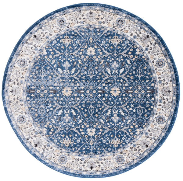 Safavieh Amelia Round Navy Ivory Floral Area Rug — Power-Loomed Turkey, Low Pile, Durable Stain-Resistant Finish 3'-0" x 3'-0" ALA793N-3R