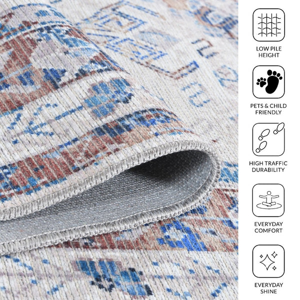Amer Rugs Alaska Vintage Medallion Machine-washable Area Rug – Soft, Durable, And Perfect For Busy Homes Beige,Red Polyester, Cotton Ala892119