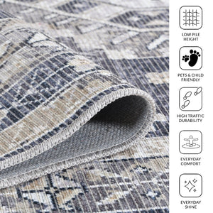 Amer Rugs Alaska Vintage Medallion Machine-washable Area Rug – Soft, Durable, And Perfect For Busy Homes Gray,Mustard Polyester, Cotton Ala992119