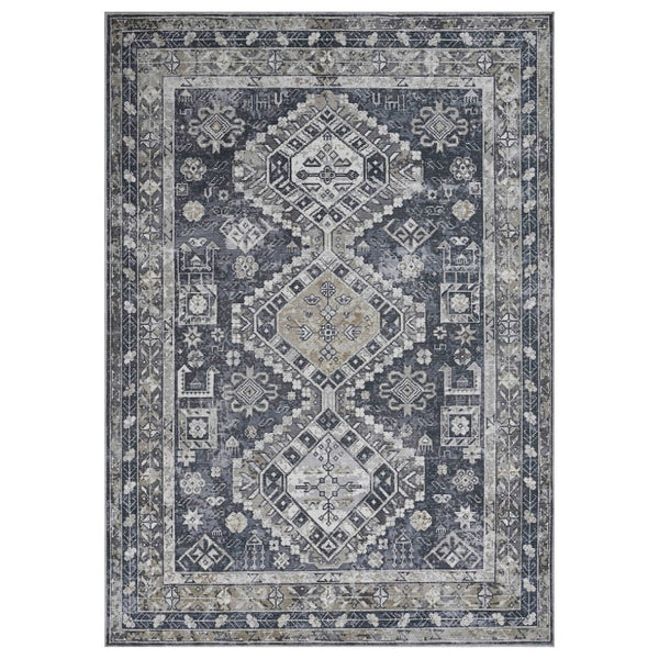 Amer Rugs Alaska Vintage Medallion Machine-washable Area Rug – Soft, Durable, And Perfect For Busy Homes Gray,Mustard Polyester, Cotton Ala992119