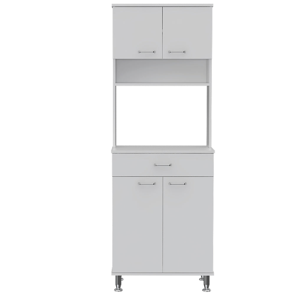 English Elm Della Compact 60" Kitchen Pantry with Countertop, Open & Closed Storage, Drawer & Stable Legs White 38.6 L x 18.5 W x 9.1 H B20091844
